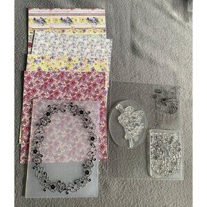 Crafting Paper & Fairy Stamps Embossing Folder Set - Floral Prints & Clear Acryl